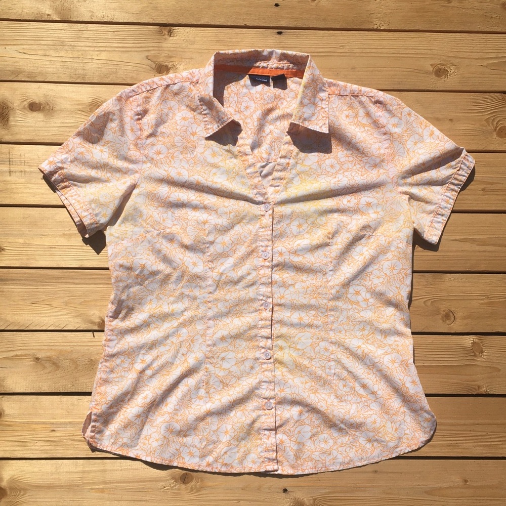 Basic Editions Orange Floral Button Up